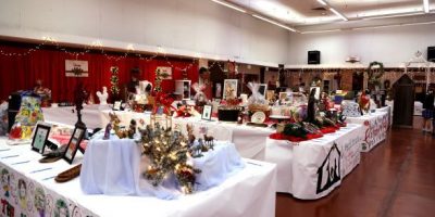Tables with festive Christmas decorations - Right to Life Annual Christmas Dinner and Auction